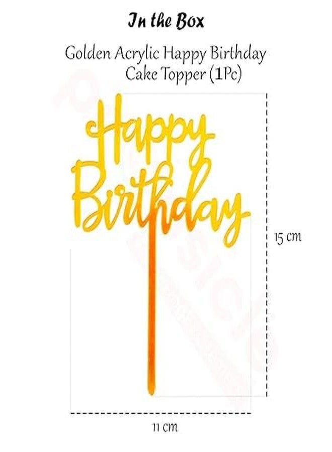 BRIJBAZAAR Happy Birthday Acrylic Cake Topper Pack of 1 Gold Cake Decoration Golden - Image 3